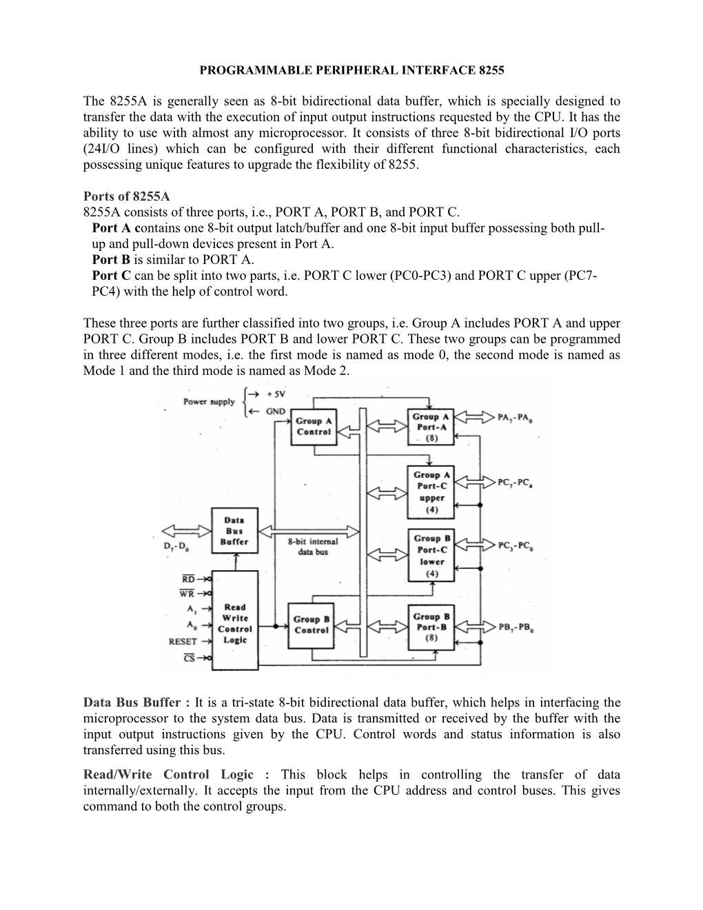 The 8255A Is Generally Seen As 8-Bit Bidirectional Data Buffer, Which Is