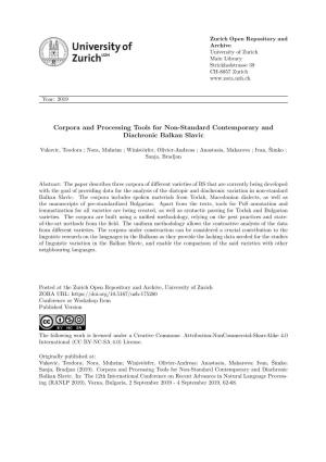 Corpora and Processing Tools for Non-Standard Contemporary and Diachronic Balkan Slavic