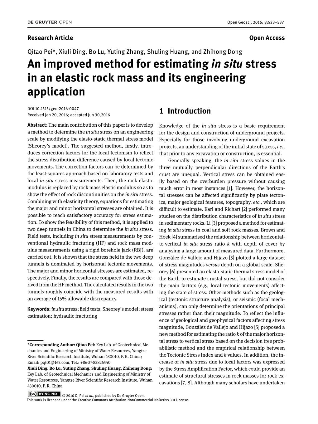 An Improved Method for Estimating in Situ Stress in an Elastic Rock Mass and Its Engineering Application