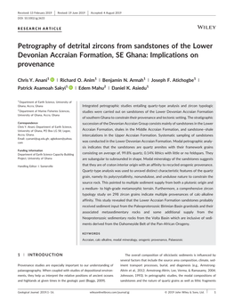 Petrography of Detrital Zircons from Sandstones of the Lower Devonian Accraian Formation, SE Ghana: Implications on Provenance