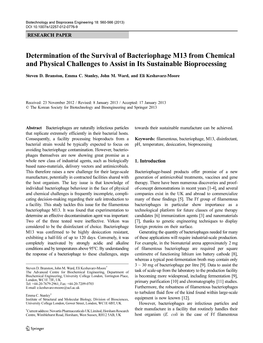 Determination of the Survival of Bacteriophage M13 from Chemical and Physical Challenges to Assist in Its Sustainable Bioprocessing