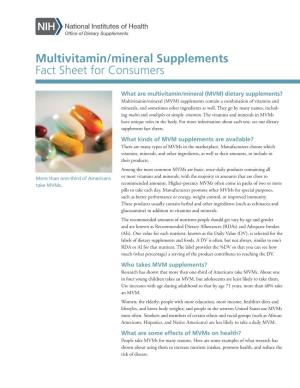 Multivitamin/Mineral Supplements Fact Sheet for Consumers