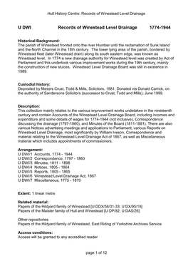 U DWI Records of Winestead Level Drainage 1774-1944