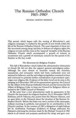 The Russian Orthodox Church 1 1965-1980