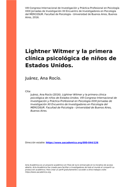 Lightner Witmer Y La Primera Clínica Psicológica De Niños De Estados Unidos