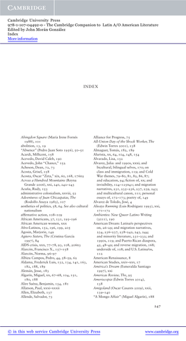 The Cambridge Companion to Latin A/O American Literature Edited by John Morán González Index More Information