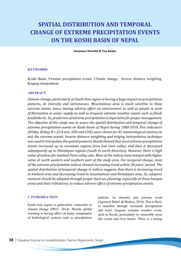 Spatial Distribution and Temporal Change of Extreme Precipitation Events on the Koshi Basin of Nepal