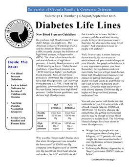 Diabetes Life Lines Newsletter, Vol. 32, No. 3, August/September 2018