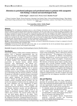 Alteration in Periodontal Pathogens and Periodontal Status in Patients with Nasogastric Tube Feeding- a Clinical and Microbiological Study