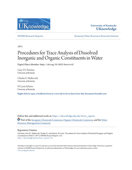 Procedures for Trace Analysis of Dissolved Inorganic and Organic Constituents in Water Digital Object Identifier