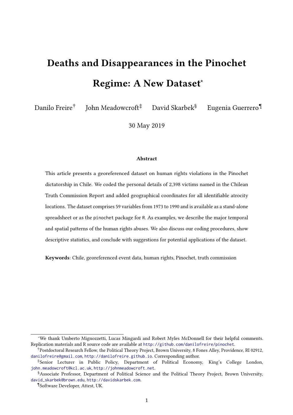 Deaths and Disappearances in the Pinochet Regime: a New Dataset∗