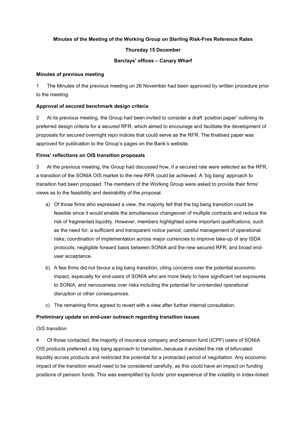 Minutes of the Meeting of the Working Group on Sterling Risk-Free Reference Rates