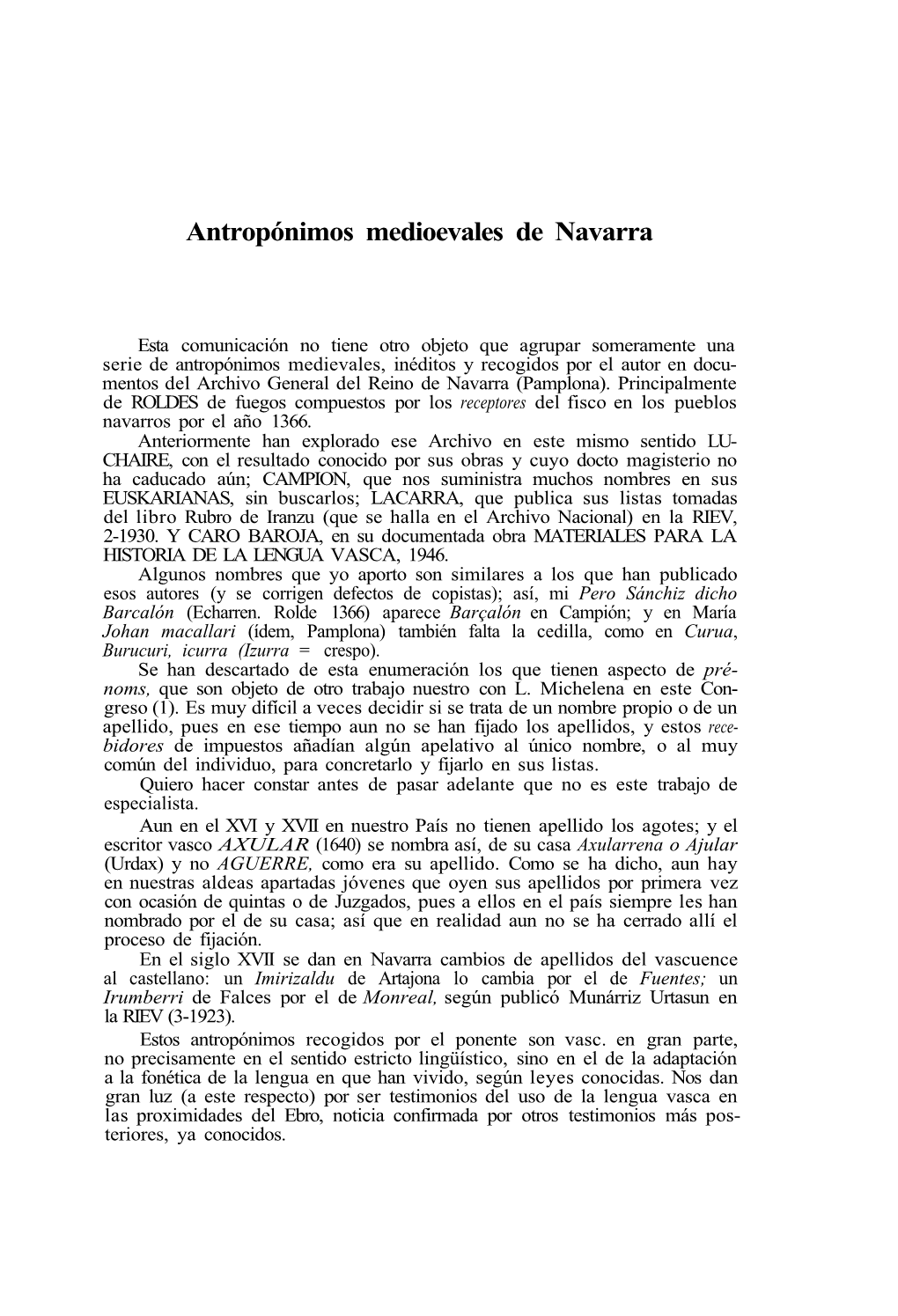 Antropónimos Medioevales De Navarra