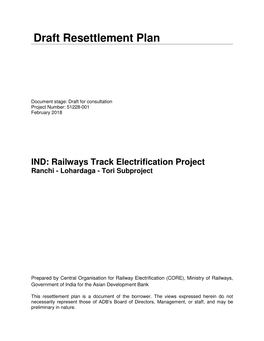 Railways Track Electrification Project: Ranchi-Lohardaga-Tori Subproject