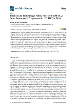 Science and Technology Policy Research in the EU: from Framework Programme to HORIZON 2020
