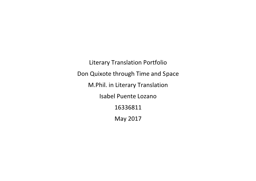 Literary Translation Portfolio Don Quixote Through Time and Space M.Phil