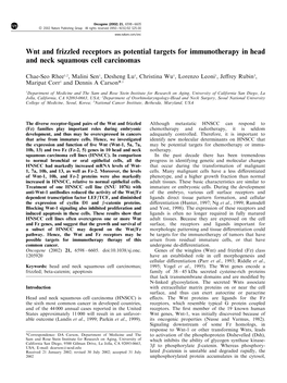 Wnt and Frizzled Receptors As Potential Targets for Immunotherapy in Head and Neck Squamous Cell Carcinomas