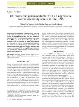 Extraosseous Plasmacytoma with an Aggressive Course Occurring Solely in the CNS