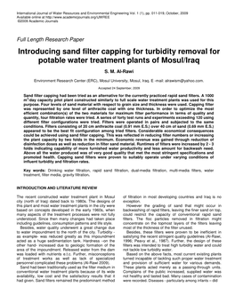 Introducing Sand Filter Capping for Turbidity Removal for Potable Water Treatment Plants of Mosul/Iraq