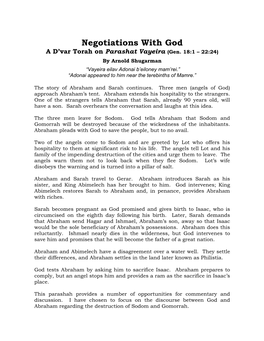 Negotiations with God a D’Var Torah on Parashat Vayeira (Gen