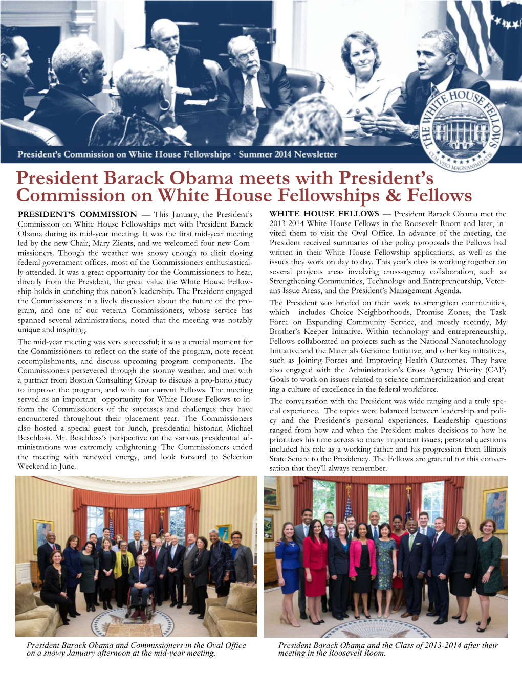 President Barack Obama Meets with President's Commission on White House Fellowships & Fellows