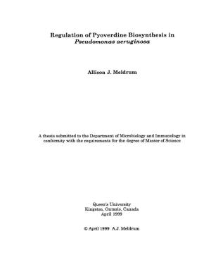 Regulation of Pyoverdine Biosynthesis in Pseudomonas Aeruginosa