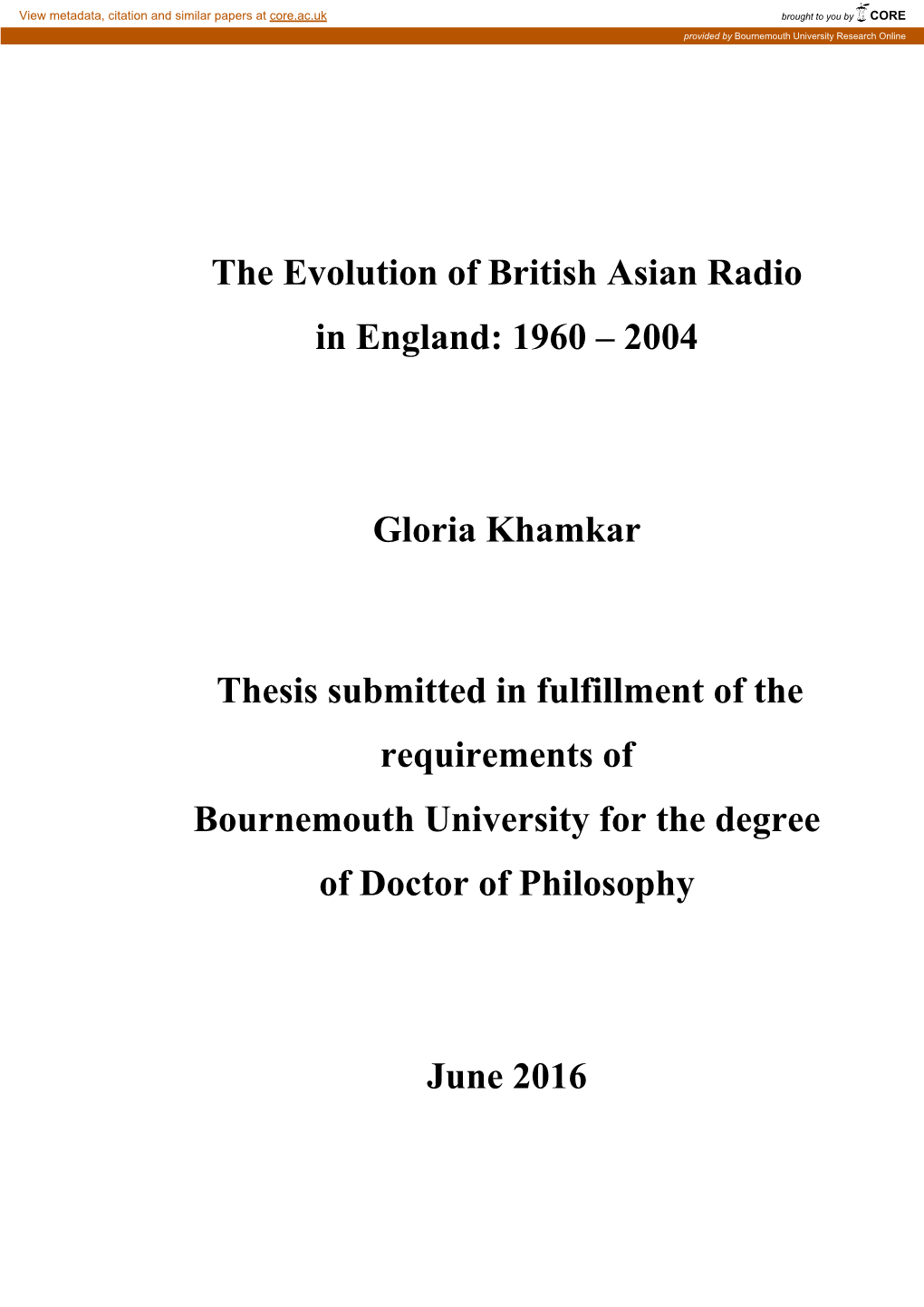 The Evolution of British Asian Radio in England: 1960 – 2004