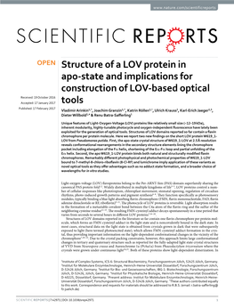 Structure of a LOV Protein in Apo-State and Implications for Construction of LOV-Based Optical Tools