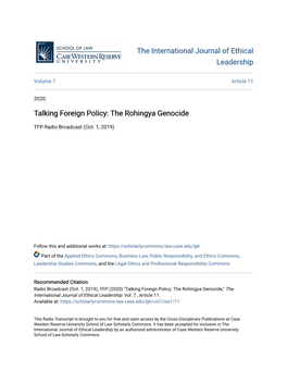 Talking Foreign Policy: the Rohingya Genocide