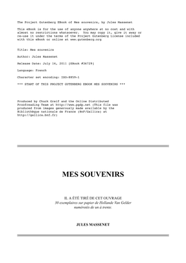 The Project Gutenberg Ebook of Mes Souvenirs, Par Jules Massenet