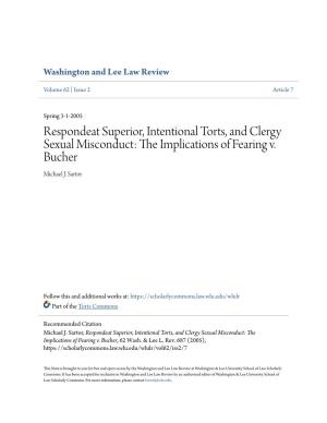 Respondeat Superior, Intentional Torts, and Clergy Sexual Misconduct: the Mplici Ations of Fearing V