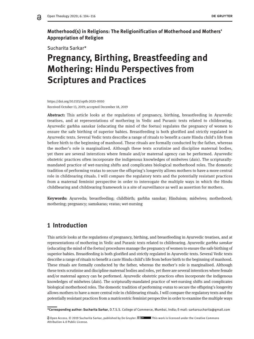 Pregnancy, Birthing, Breastfeeding and Mothering: Hindu Perspectives from Scriptures and Practices