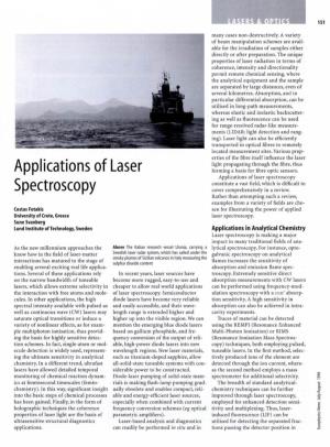 Applications of Laser Spectroscopy Constitute a Vast Field, Which Is Difficult to Spectroscopy Cover Comprehensively in a Review