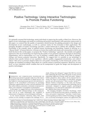 Using Interactive Technologies to Promote Positive Functioning