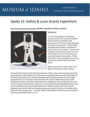 Apollo 15: Galileo & Lunar Gravity Experiment