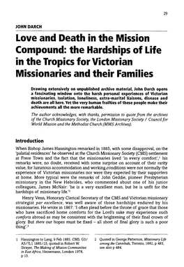 Love and Death in the Mission Compound: the Hardships of Life in the Tropics for Victorian Missionaries and Their Families