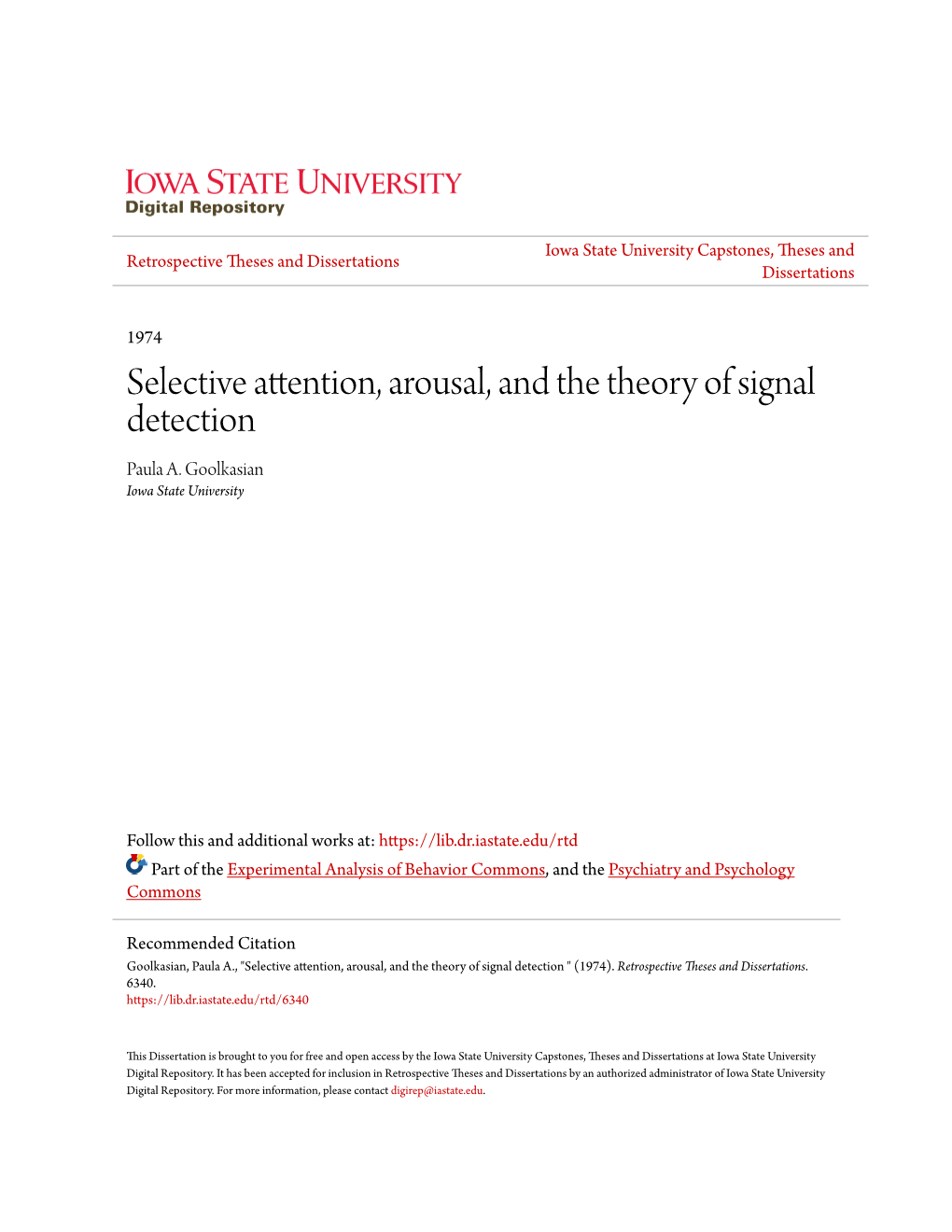 Selective Attention, Arousal, and the Theory of Signal Detection Paula A