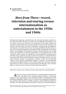 Here from There—Travel, Television and Touring Revues: Internationalism As Entertainment in the 1950S and 1960S