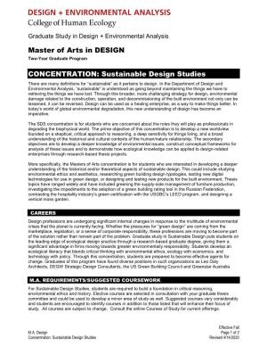Sustainable Design Studies There Are Many Definitions for “Sustainable” As It Pertains to Design