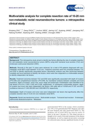 Multivariable Analysis for Complete Resection Rate of 10-20 Mm Non-Metastatic Rectal Neuroendocrine Tumors: a Retrospective Clinical Study