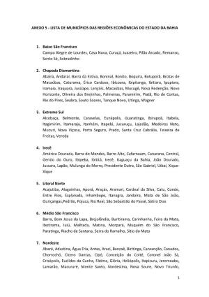 Anexo 5 - Lista De Municípios Das Regiões Econômicas Do Estado Da Bahia