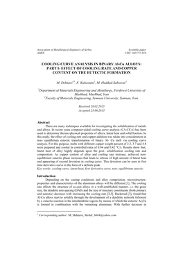 COOLING CURVE ANALYSIS in BINARY Al-Cu ALLOYS: PART I- EFFECT of COOLING RATE and COPPER CONTENT on the EUTECTIC FORMATION