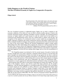 Public Happiness As the Wealth of Nations: the Rise of Political Economy in Naples in a Comparative Perspective