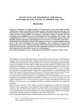 Count Ivan Anž Frankopan, the Royal Steward of the Estate in Sweden 1426 - 1434