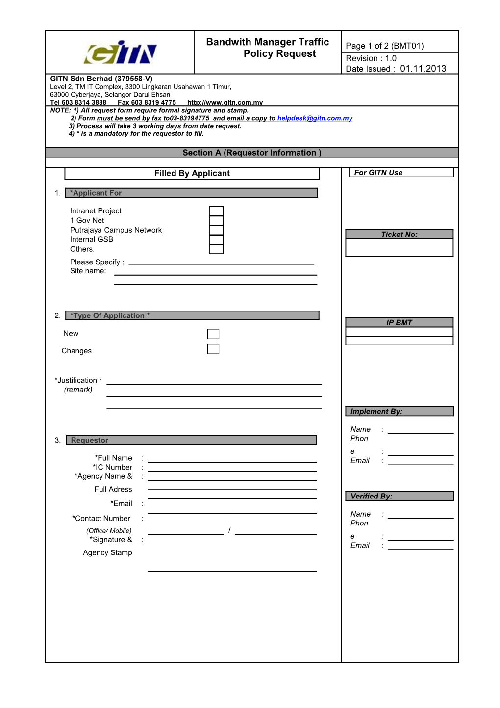 Bandwith Manager Traffic Policy Request