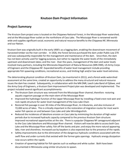 Knutson Dam Project Information Project Summary
