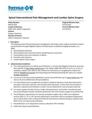 Spinal Interventional Pain Management and Lumbar Spine Surgery
