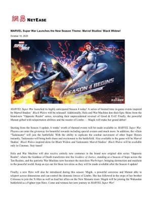 MARVEL Super War Launches the New Season Theme: Marvel Studios’ Black Widow!