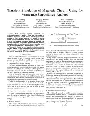 Transient Simulation of Magnetic Circuits Using the Permeance-Capacitance Analogy