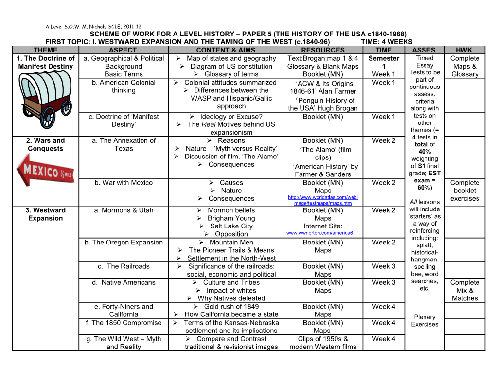 Scheme of Work for A/Slevel History Paper 1 Modern European History, 1789-1939